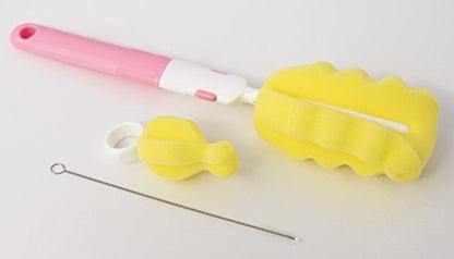 MoomooBaby Triple Baby Bottle Cleaner Brush Set - Includes Baby Bottle Brush Cleaner, Nipple Brush & Straw Cleaning Brush - Eco-Conscious Plastic Handle with Non-Slip Grip, Replaceable Sponges - Green