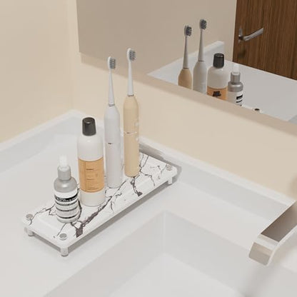 Kitchen Sink Caddy Water Absorbing Stone Tray For Sink, Diatomite Bathroom Countertop Tray Organizer, Faucet Stone Drying Mat Coaster Soap Dish Sponge Dispenser Holder (Grey)