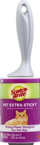 Scotch-Brite Pet Hair Pickup Extra Sticky Lint Roller, Designed for Removing Fur + Fluff on Couches, Clothes, Dog and Cat Beds, & More, 1 Pack, 95 Easy-Tear Adhesive Sheets Total