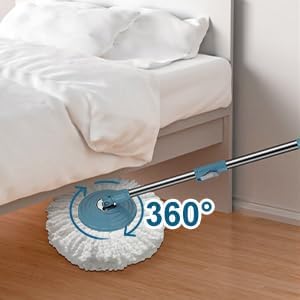 Stainless Steel Extendable Mop Handle with 2 Microfiber Replacement Heads & 360° Rotating Base Plate — Fits Standard Mop Buckets -White
