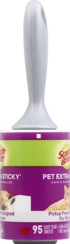 Scotch-Brite Pet Hair Pickup Extra Sticky Lint Roller, Designed for Removing Fur + Fluff on Couches, Clothes, Dog and Cat Beds, & More, 1 Pack, 95 Easy-Tear Adhesive Sheets Total