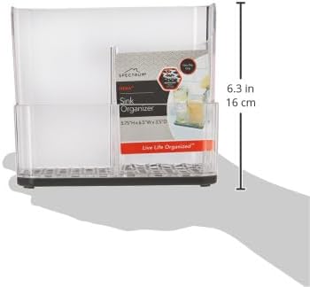 Spectrum Sponge and Brush Holder for Kitchen Sink Storage, Hexa Quick-Dry Organizer with 3 Compartments, Removable Base Sink Caddy for Dish Brushes & Sponges, Compact Design, Clear & Gray