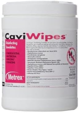Metrex CaviWipes Disinfecting Towelettes – Alcohol-based, Durable Non-Woven Disinfecting Wipes, 3-Minute Contact Time, Surface Cleaner for Healthcare Settings – 6" x 6-3/4", 160 Wipes, 4 Pack