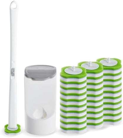 Disposable Toilet Brush,Toilet Bowl Brush and Holder Set with 30 Magic Sponge Eraser Wand Refills, Wall Mounted Cleaning Brush for Bathroom Toilet (Toilet Brush,1 Set)