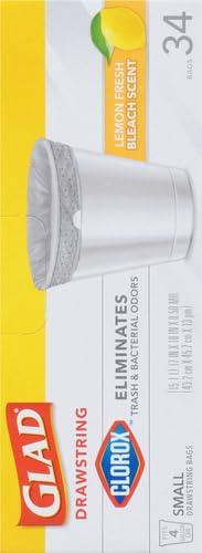 Glad Small Trash Bags 4 Gallon, Febreze Cherry Blossom Garbage Bags, Odor Resistant with Drawstring, 34 Count