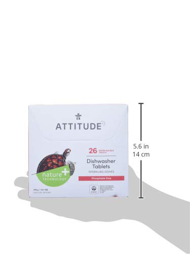 ATTITUDE Dishwasher Pods, Plant-Based & Vegan, Phosphate-Free Detergent Tablets, Naturally Derived, Unscented, 26 Count