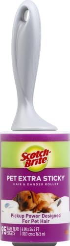 Scotch-Brite Pet Hair Pickup Extra Sticky Lint Roller, Designed for Removing Fur + Fluff on Couches, Clothes, Dog and Cat Beds, & More, 1 Pack, 95 Easy-Tear Adhesive Sheets Total