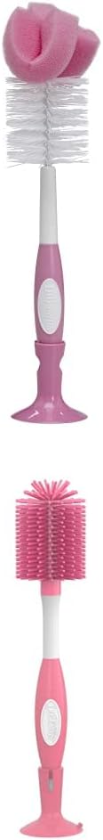 Dr. Brown's Reusable Sponge Baby Bottle Cleaning Brush with Suction Cup Stand, Scrubber and Nipple Cleaner, Pink 1-Pack