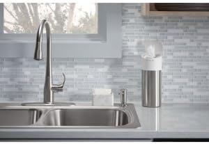 Kohler Disinfecting Dispenser (Wipes not Included), Stainless Steel Canister with Easy One Touch Lid, 4 x 4 x 10.75, White