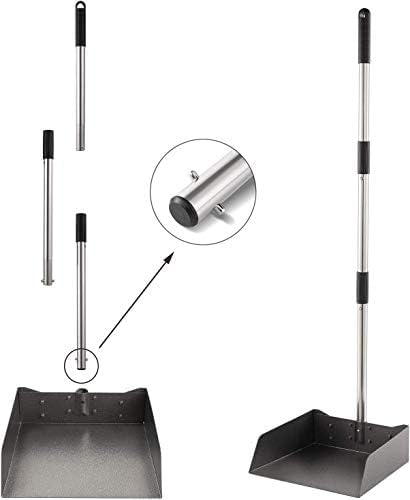 Metal Broom with Dustpan Combo Set-Long Handle Broom with Dustpan,Heavy Duty Standing Dust Pan & Soft Bristles Brooms,Indoor Outdoor Dust Pan Brooms for Home Office Lobby Floor