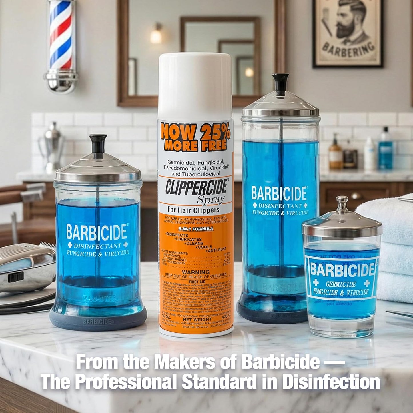 5-in-1 Clipper Disinfectant Spray 15oz, 1 Pack | Cleans, Lubricates, Cools, Prevents Rust & Disinfects | Professional Clipper Spray for Barbers, Stylists & Pet Groomers | Made by BARBICIDE