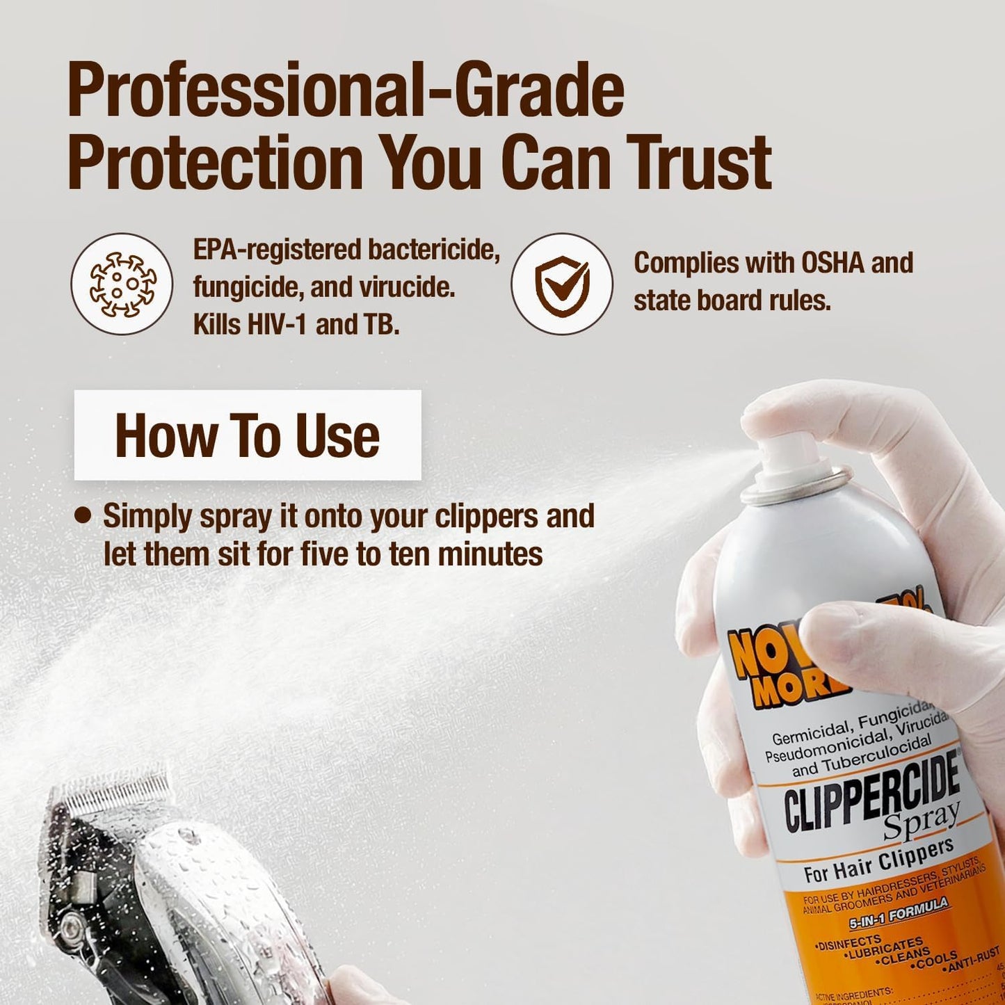 5-in-1 Clipper Disinfectant Spray 15oz, 1 Pack | Cleans, Lubricates, Cools, Prevents Rust & Disinfects | Professional Clipper Spray for Barbers, Stylists & Pet Groomers | Made by BARBICIDE