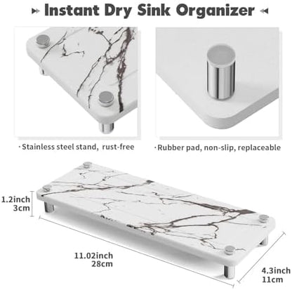 Kitchen Sink Caddy Water Absorbing Stone Tray For Sink, Diatomite Bathroom Countertop Tray Organizer, Faucet Stone Drying Mat Coaster Soap Dish Sponge Dispenser Holder (Grey)