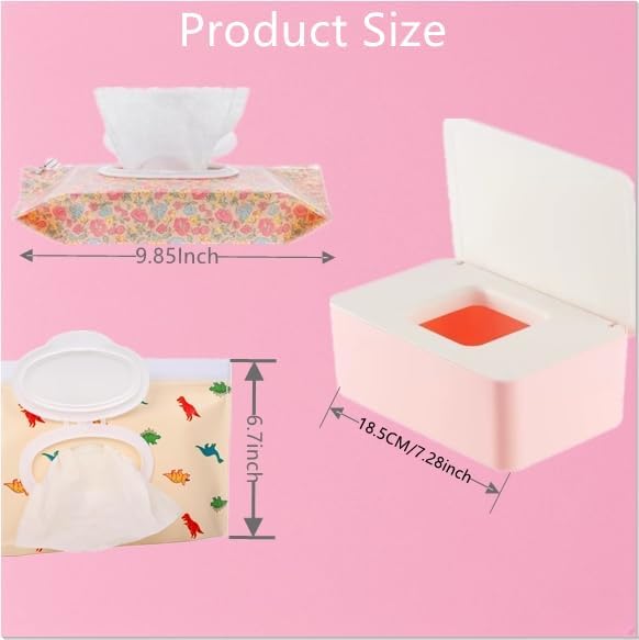 Wipe Dispenser White,Reusable Flushable Wipe Holder Set with 2Pcs Refillable Portable Wipe Bag for Baby Adult Bathroom,Wipe Container with Lids Keeps Wipes Fresh,Baby Shower New Mom Gifts