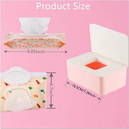 Wipe Dispenser White,Reusable Flushable Wipe Holder Set with 2Pcs Refillable Portable Wipe Bag for Baby Adult Bathroom,Wipe Container with Lids Keeps Wipes Fresh,Baby Shower New Mom Gifts