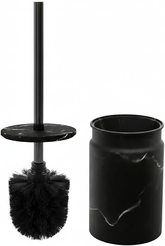 Toilet Brush and Holder Set - Toilet Bowl Brush and Holder with Sturdy Bristles for Thorough Cleaning - Concealed White Bathroom Accessories Toilet Cleaner Brush for Bathroom (Marble Look)