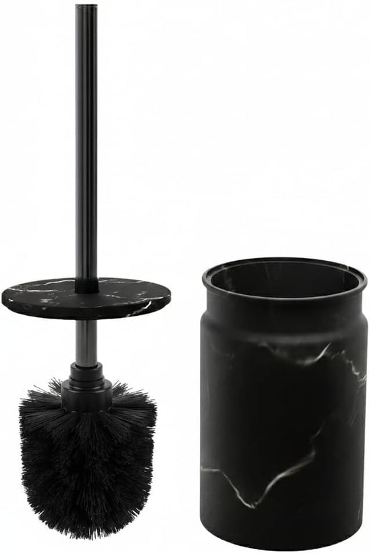 Toilet Brush and Holder Set - Toilet Bowl Brush and Holder with Sturdy Bristles for Thorough Cleaning - Concealed White Bathroom Accessories Toilet Cleaner Brush for Bathroom (Marble Look)