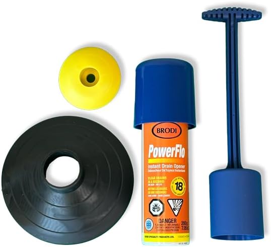 Powerflo Instant Drain Opener, Non-Chemical Hydraulic Action Clears Clogs Fast, Works on All Drain Sizes, Safe for Plumbing & Vents, Powerful solution with 18 applications (Pack of 1)