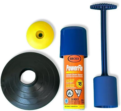 Powerflo Instant Drain Opener, Non-Chemical Hydraulic Action Clears Clogs Fast, Works on All Drain Sizes, Safe for Plumbing & Vents, Powerful solution with 18 applications (Pack of 1)