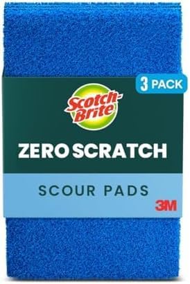 Scotch-Brite Zero Scratch Scouring Pad, Effective + Gentle Dish Scrubber for Household Cleaning, 3 Scrub Pads for Dishes, Nonstick Pots and Pans, Glass, Tubs, Showers, Reusable & Durable