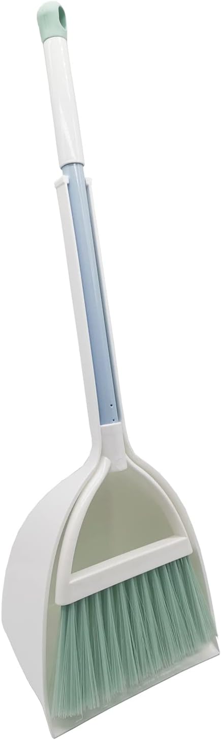 Mini Broom with Dustpan for Kids,Little Housekeeping Helper Set (Light Blue)