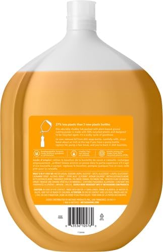 Method Gel Dish Soap Refill, Clementine Scent, Powerful Cleaning Formula, Large Refill Tub, Cuts Through Grease, 54 Fl Oz