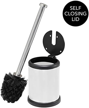 Bath Bliss Toilet Brush and Holder | Self Closing Lid | 360 Degree Brush Head | Bathroom Cleaning | Compact Size | Storage and Organization | Stainless Steel