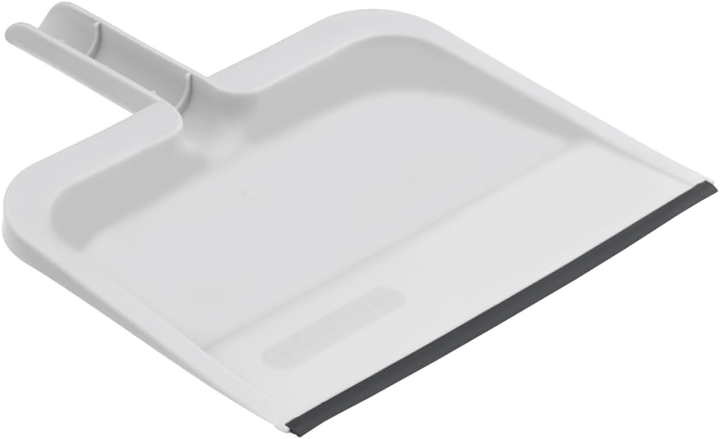 Superio Clip-On Dustpan with Rubber Lip - 10-inch Wide Durable Plastic Dust Pan with Comfort Grip Handle, White, 1-Pack