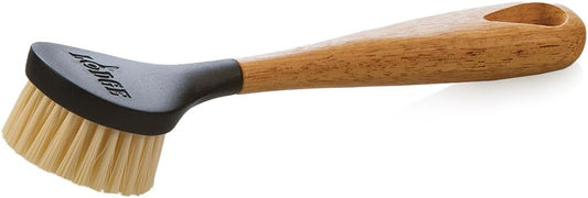Lodge 10 Inch Scrub Brush - Wood Handle for Comfortable Grip - Skillet Scrubber with Tough Nylon Bristles - Black