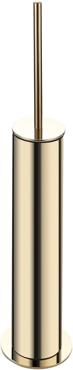 BGL Toilet Brush and Holder Set, Heavy Duty 304 Stainless Steel, Round Base and Long Handle for Bathroom Deep Cleaning, Drip-Proof, Space Saving for Storag, Polished Gold