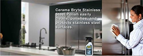 Cerama Bryte Stainless Steel Cleaner for Appliances + Cooktop and Stove Top Cleaner, 10 Ounce + 8 Fluid Ounce, POW-R Grip, Scraper, Pad + Cleaning Cloth