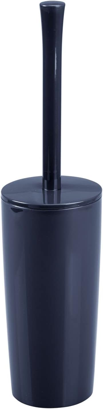 mDesign Slim Plastic Toilet Bowl Brush and Holder Set, Modern Compact Storage Organizer Cleaner Scrubber for Toilet - Heavy Duty Cleaning Plunger for Bathroom, Aura Collection - Navy Blue