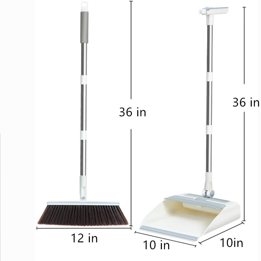 5-in-1 Foldable Cleaning Kit Broom & Dustpan Set with Interchangeable Lint Roller & Wire Brush, Window Squeegee, Ergonomic Handle, Daily Home Cleaning for Small Flats, Salons & Offices