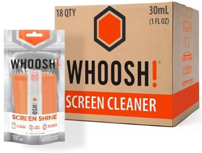 WHOOSH! Screen Shine Go - 1 fl oz Refillable Screen Cleaner Kit with Microfiber Cloth for MacBook, Phone, iPad & Eyeglasses - Powerful Streak-Free Cleaning - Pocket-Sized, TSA-Approved for Travel