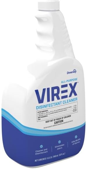 VIREX Diversey CBD540540 All Purpose Disinfectant Cleaner, For Home & Commercial Use, Kills 99.9% of Germs, Multi-Surface, Lemon Scent, Capped Ready-to-Use Spray, 32-Ounce