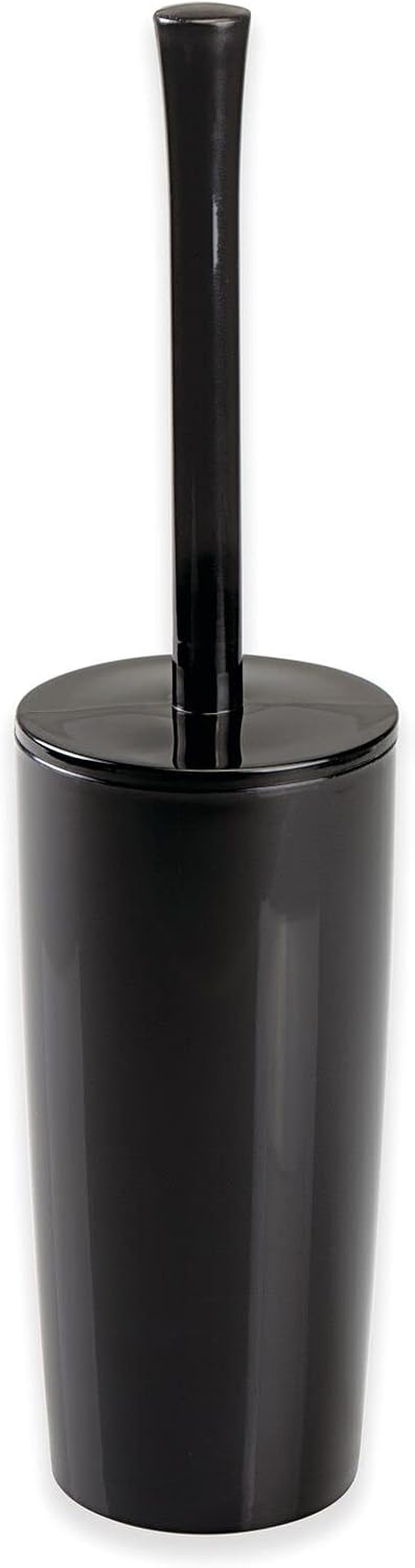 mDesign Slim Plastic Toilet Bowl Brush and Holder Set, Modern Compact Storage Organizer Cleaner Scrubber for Toilet - Heavy Duty Cleaning Plunger for Bathroom, Aura Collection - Navy Blue