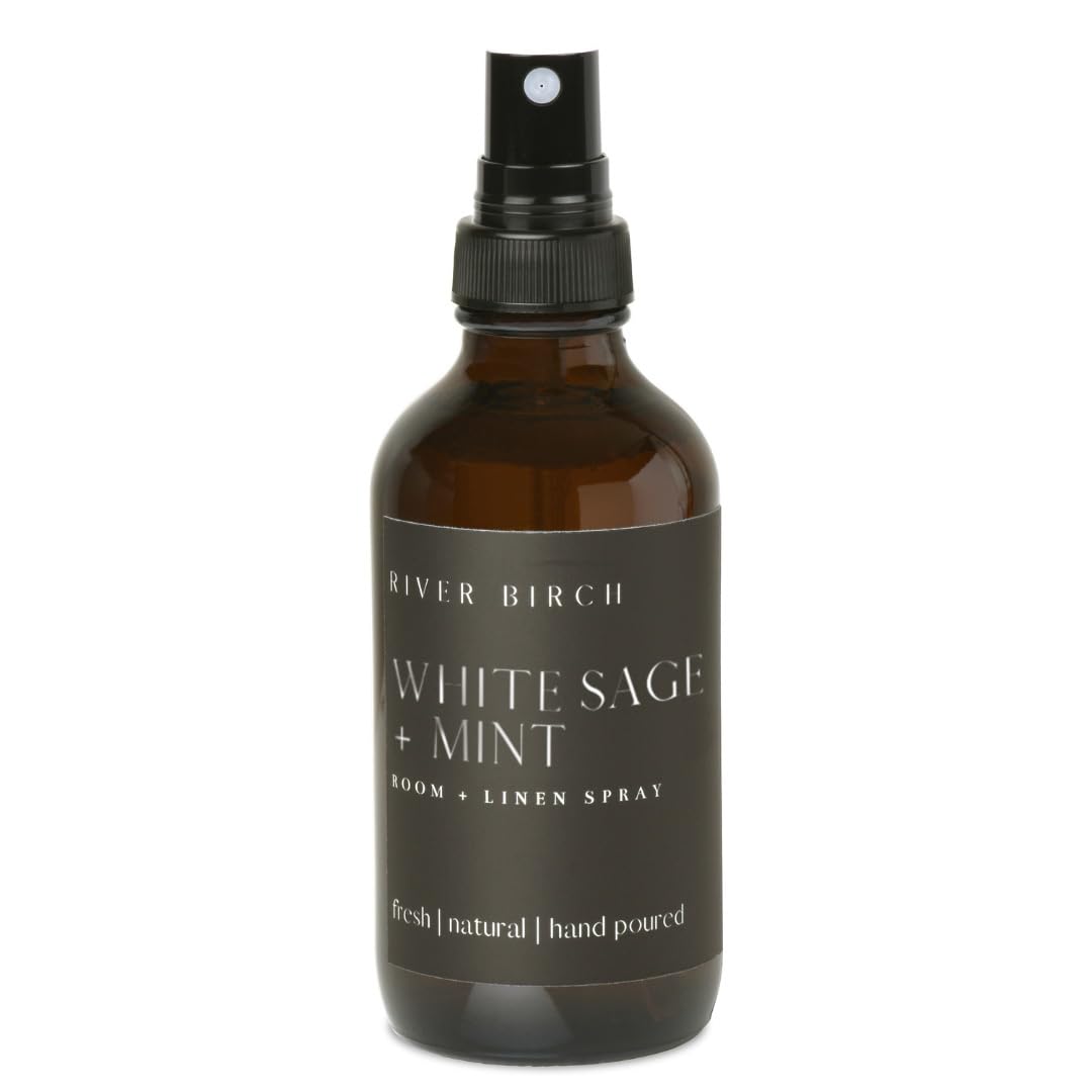 River Birch Luxury Linen and Room Spray - Home Signature Scent Balsam and Cedar Room Fragrance Spray - Fragrant Fresh Linen Air Freshener For Bedding - Handmade in Texas - 4 oz Glass Amber Bottle