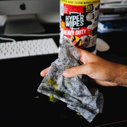 Hyper Wipes, 1 Pack Heavy Duty Hand & Tool Cleaning Wipes, 7"x12" Size Multi-Surface Cleaning Wipes, Degreasing, All Purpose Cleaner, Bathroom, Mechanic, Work Surface Wipes, 35 Count Canister