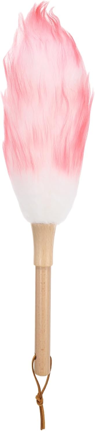 uxcell Wool Duster, 14.2" Natural Feather Cleaner Household Cleaning Duster with Solid Wooden Handle for Cleaning Fans Window Blinds Shelves Furniture, Pink
