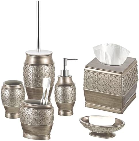 Creative Scents Rustic Luxe Toilet Brush and Holder Set - Beige Toilet Bowl Cleaner Brush with Strong Metal Handle - Long Bristles Toilet Bowl Brush and Holder - Rustic Farmhouse Decor
