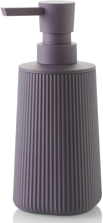 Small Soap Dispenser for Bathroom and Kitchen, Modern Farmhouse Striped Style Plastic Hand Soap Dish Soap Dispenser with Pump Matte Black