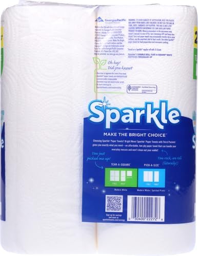 Sparkle Tear-A-Square Paper Towels, 2 Double Rolls (220 Sheets Total) - Strong 2-Ply Towels for Kitchen Cleanup and Everyday Messes