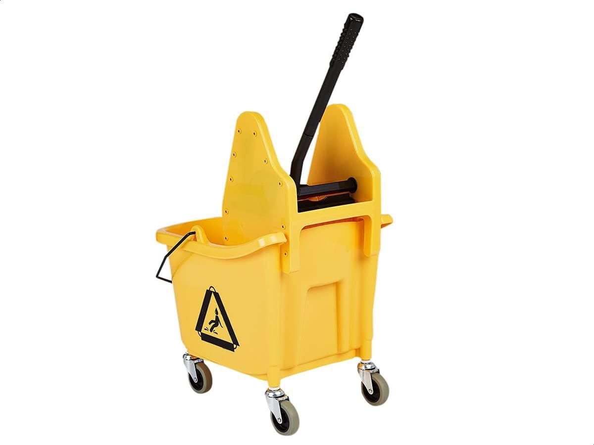 Amazon Basics Floor Cleaning Rectangular Mop Bucket with Sturdy Down Press Wringer Combo, 35-Quart, Yellow