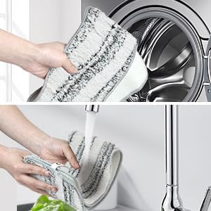 CQT Commercial Flat Microfiber Floor Mop Cleaning System 20" Inch Wet Dry and Dust Hardwood with 4 Washable Pads Cleaner for Laminate Tile Stainless Steel Handle and Extension (White)