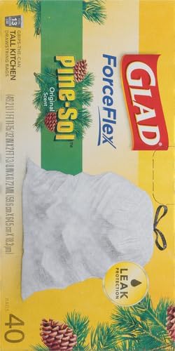 Glad ForceFlex Tall Kitchen Trash Bags, 13 Gallon, Pine-Sol Original, 40 Count (Package May Vary)
