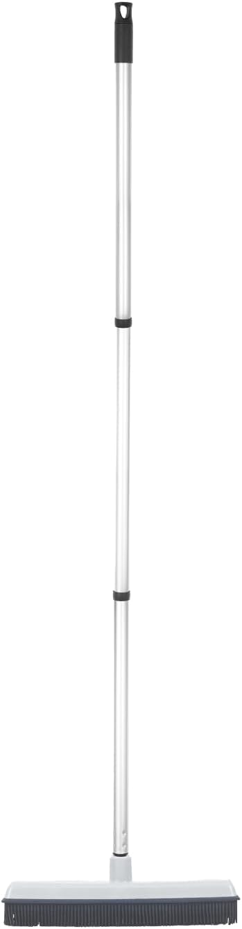 Rubber Bristle Broom for Hardwood Floors, Tiles, Carpets, Wood, and Vinyl Salon Broom, Rubber Squeegee Broom, Rubber Rake for Human Hair, Pet Hair, Fur, Lint, Liquid, Grey, by Superio (Head Only)
