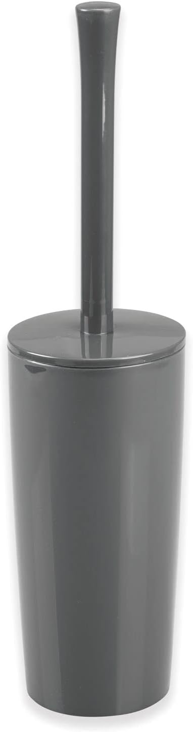 mDesign Slim Plastic Toilet Bowl Brush and Holder Set, Modern Compact Storage Organizer Cleaner Scrubber for Toilet - Heavy Duty Cleaning Plunger for Bathroom, Aura Collection - Navy Blue