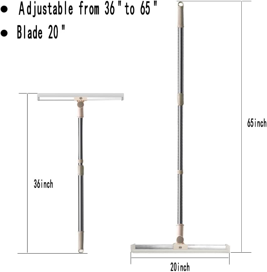 Floor Squeegee 65" Long Handles Adjustable Telescopic Pole Heavy Duty Broom 20" Apply to Shower Bathroom Kitchen Home Garage Tile Pet Hair Fur Floor Marble Glass Door Window Cleaning