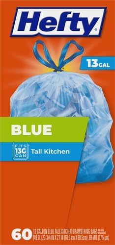 Hefty Blue Trash Bags, Blue, 13 Gallon, 60 Count