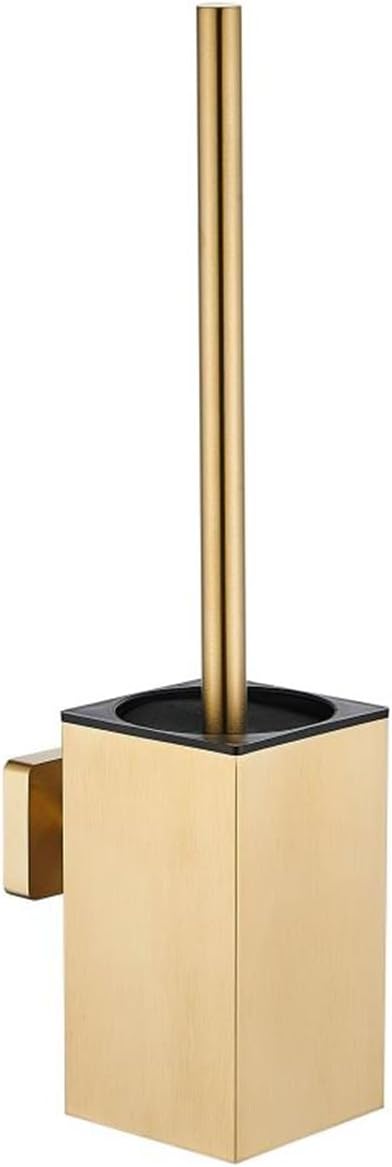 Toilet Brush and Holder Set Freestanding KWQKEM Modern Toilet Bowl Cleaners Brush and Holder with Lid 304 Stainless Steel (Brushed Gold)